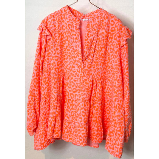 Musselin-Bluse Leoprint -neon-