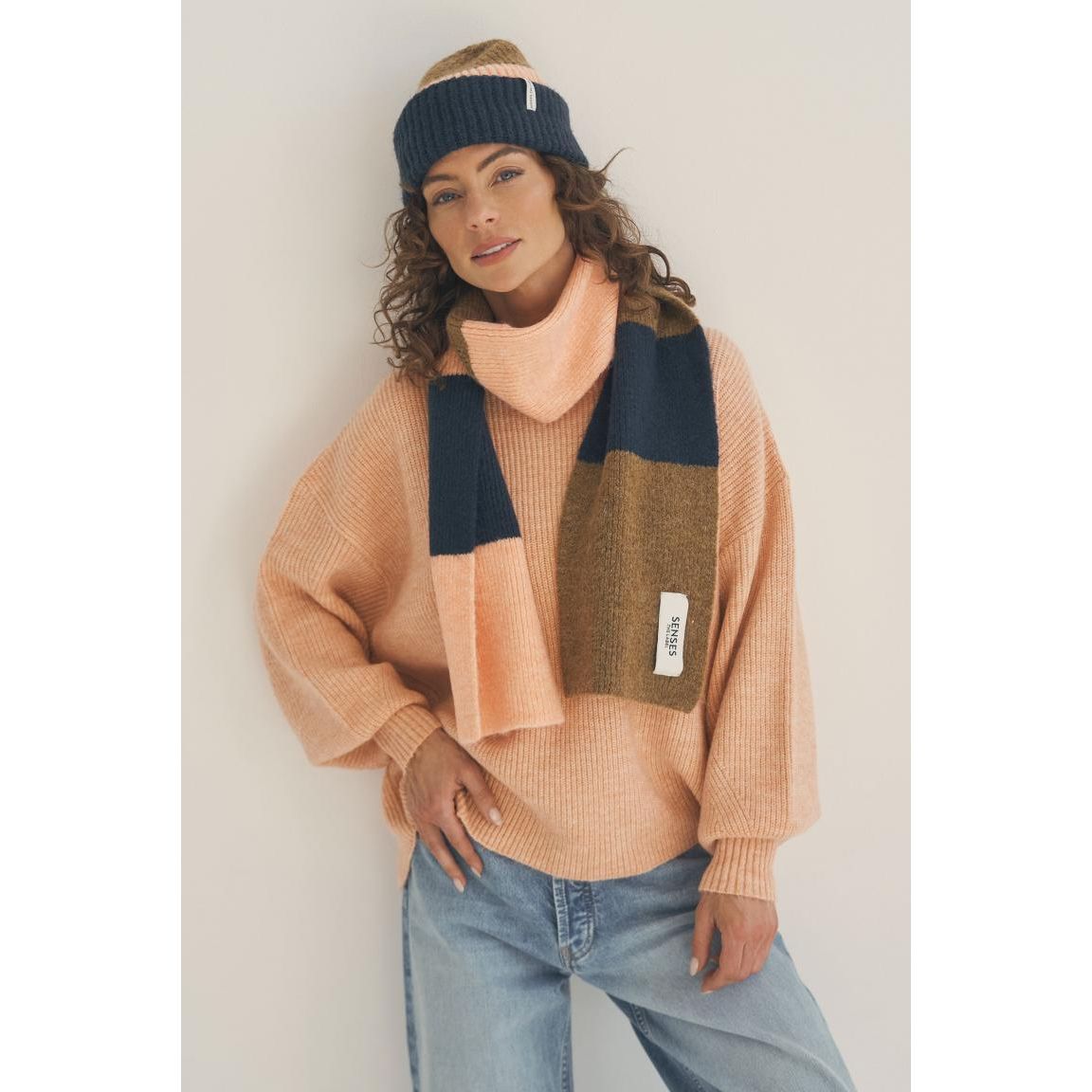 Senses. the Label Strickschal A:LM - blue navy/ light cognac