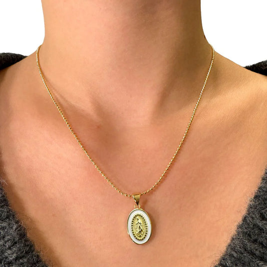 Escapulario Goldkettchen mit Madonna -weiß