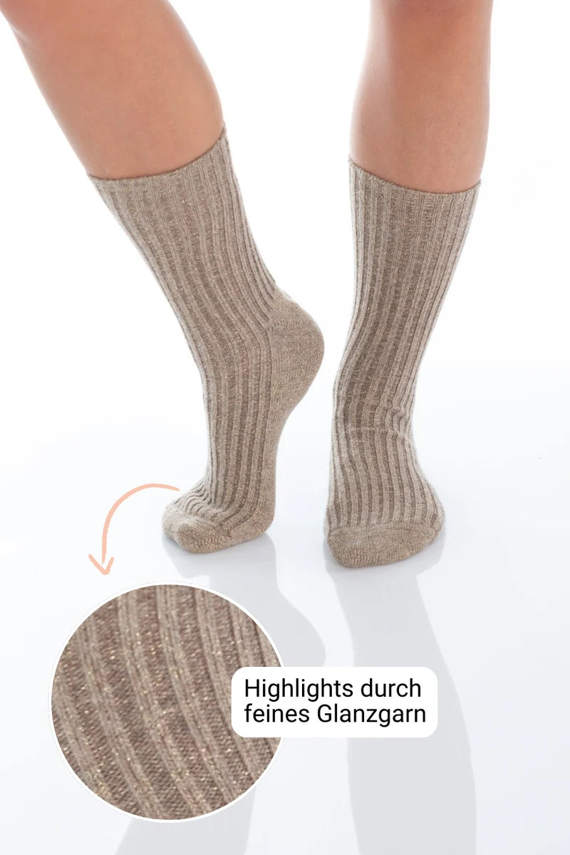 Socke mit Schimmer - camel