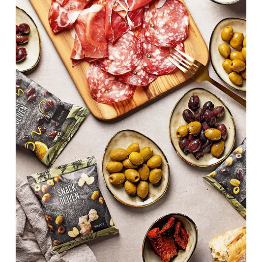 Snack Oliven Kalamata + Grün gemischt mit Kräutern