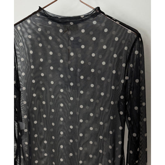 Transparentes Langarmshirt mit Punkten - schwarz