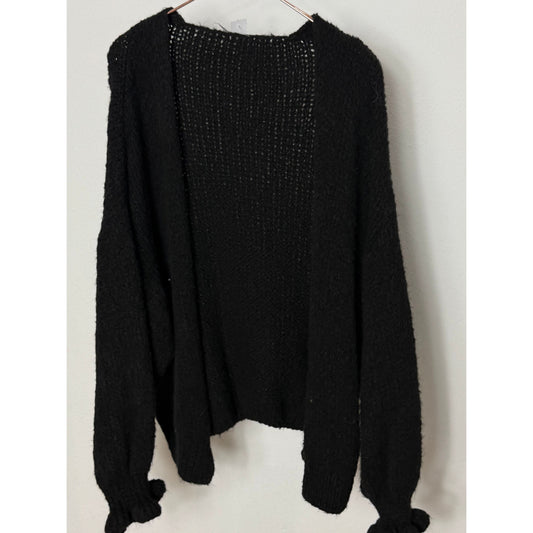 Strickjacke mit Rüschenärmel - schwarz