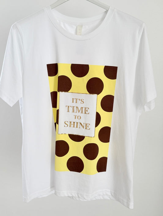T-Shirt "It´s Time To Shine" Dots - braun gelb