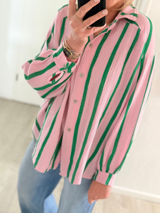 Musselin Bluse - rosa/grün
