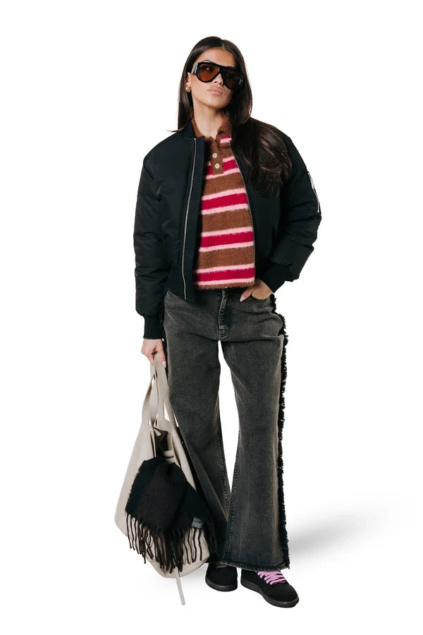 Colourful Rebel Gestreiftes Strick-Poloshirt