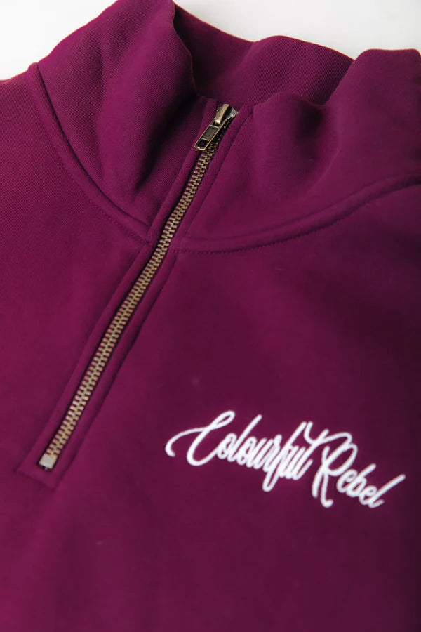 Colourful Rebel Uni striped Cuff Zip Sweatshirt - merlot red