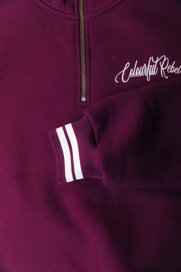 Colourful Rebel Uni striped Cuff Zip Sweatshirt - merlot red