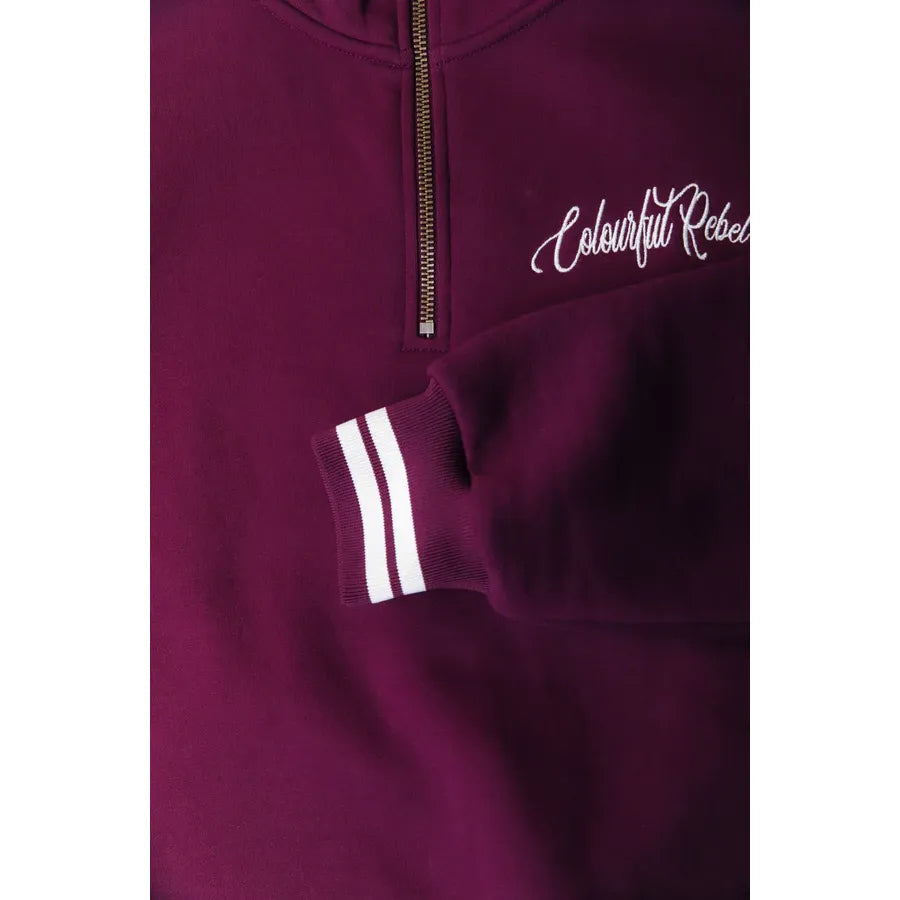 Colourful Rebel Uni striped Cuff Zip Sweatshirt - merlot red