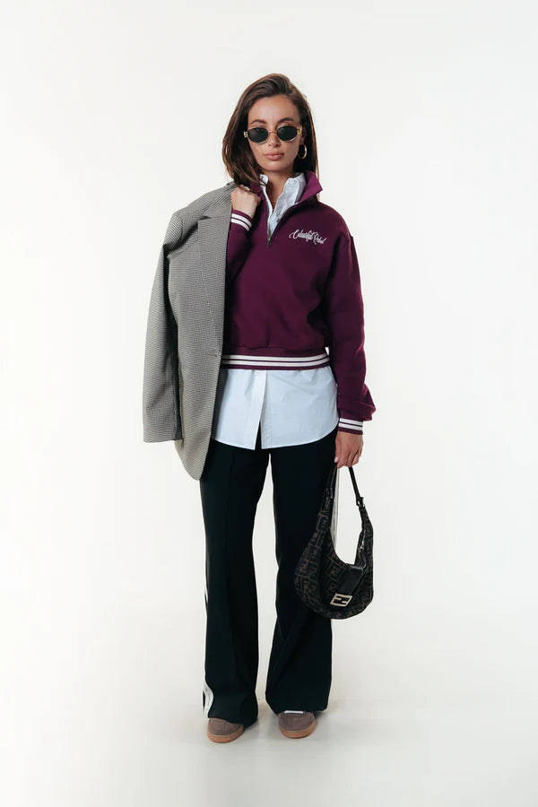 Colourful Rebel Uni striped Cuff Zip Sweatshirt - merlot red