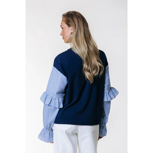 Colourful Rebel Yaz Kontrastärmel-Top - dunkelblau