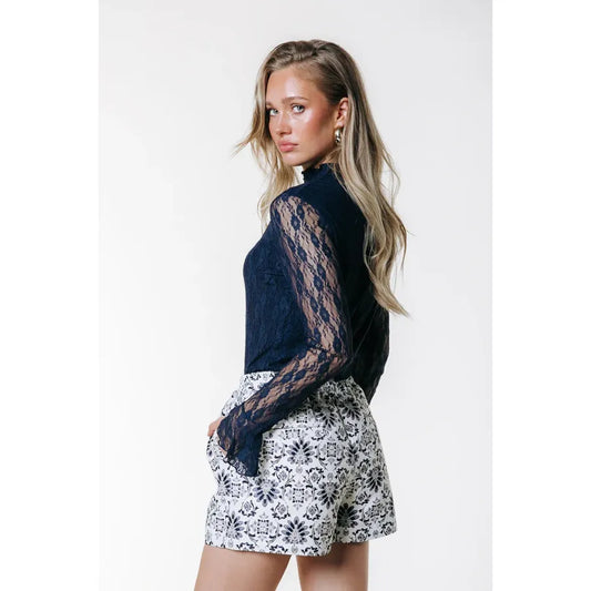 Colourful Rebel Nena Lace High Neck Top - navy