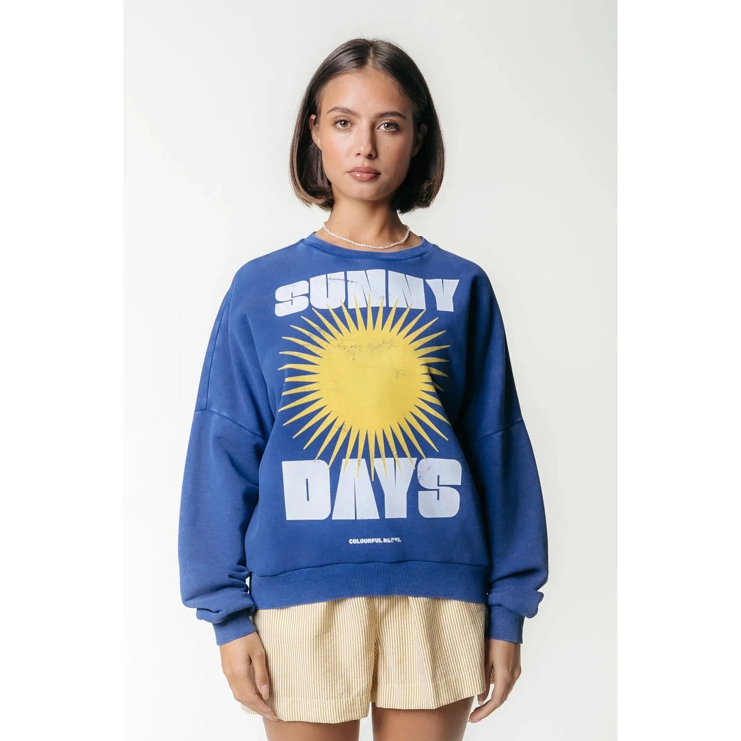 Colourful Rebel Sunny Days Acid Wash Sweater -bright blue-