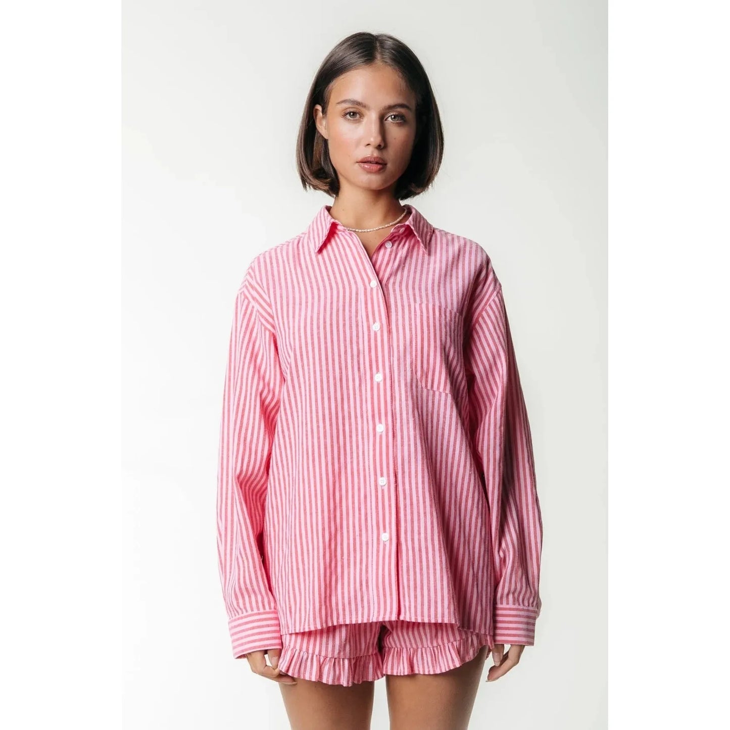 Colourful Rebel Taila gestrefite Bluse -mohnrot-