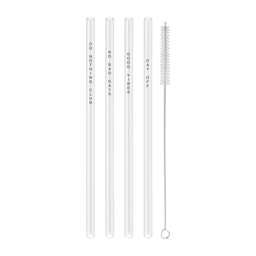 Strohhalme No Bad Days schwarz aus Glas 20cm im 4er Set
