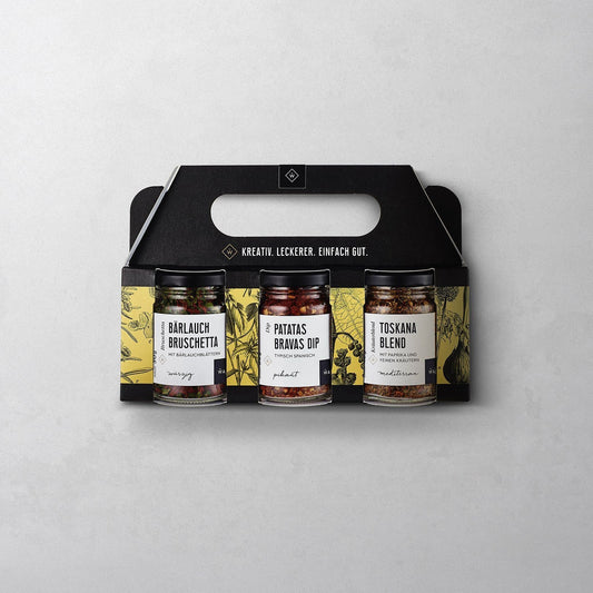 Kräuter Set 2 mit Patatas Bavas Dip,  Bärlauch Bruschetta & Toskana Blend