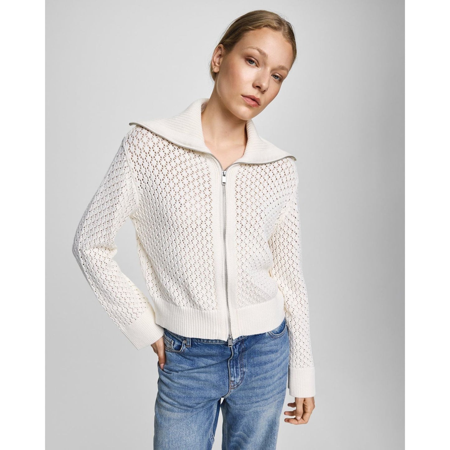 Moss Copenhagen Daina Zip Cardigan -egret