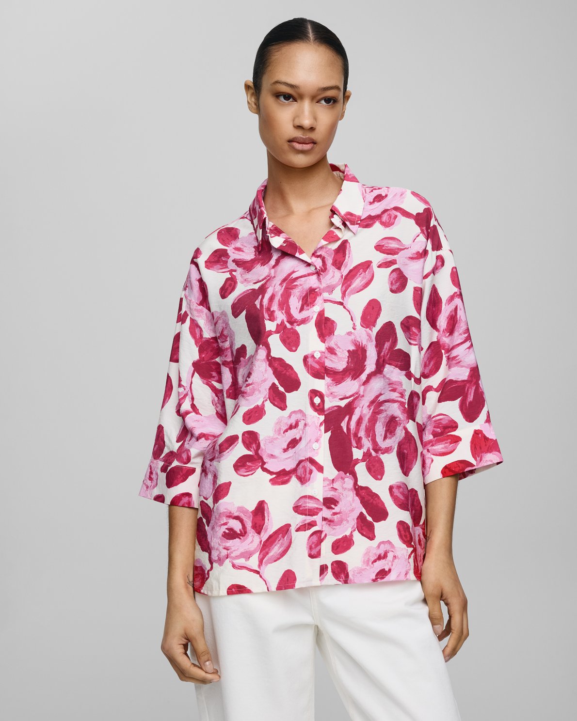 Moss Copenhagen Edrina 3/4 Shirt AOP -red rose flower-