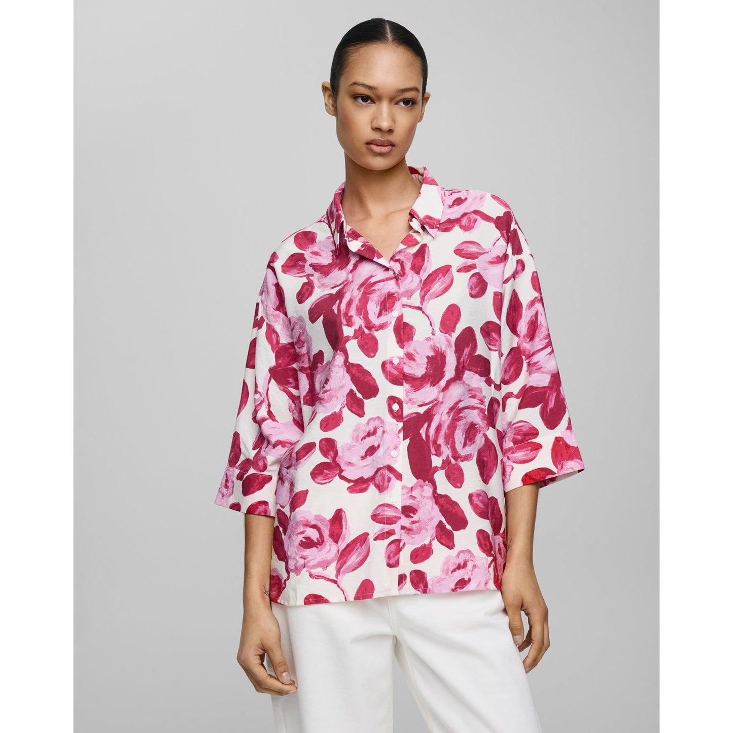 Moss Copenhagen Edrina 3/4 Shirt AOP -red rose flower-