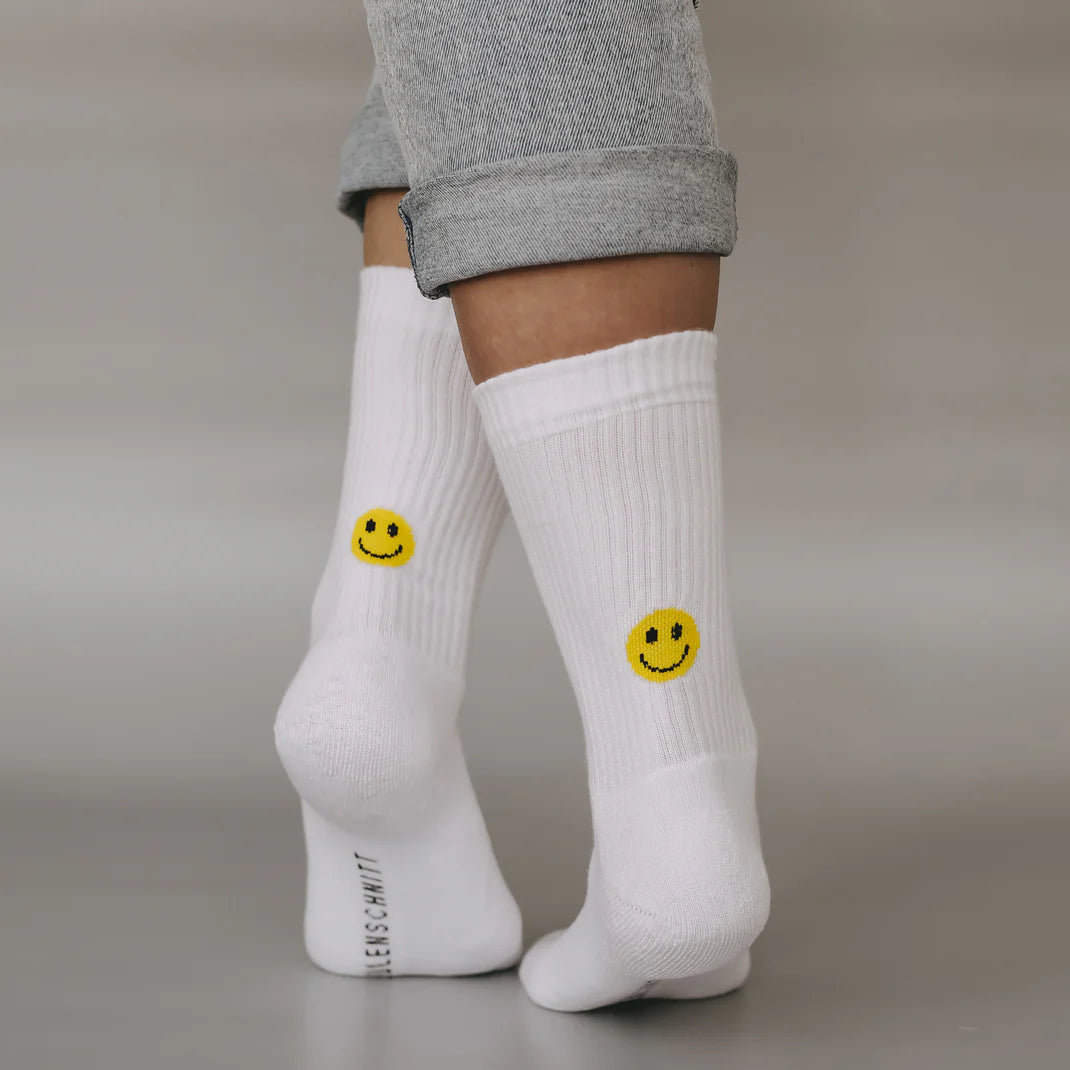 Eulenschnitt Socken Smiley gelb