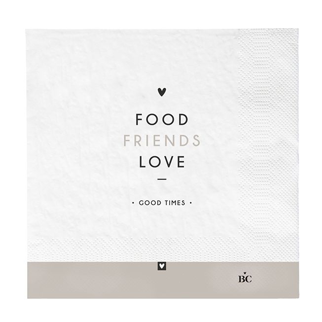 Bastion Collections Napkin / Papierserviette - Food - Friends - Love -