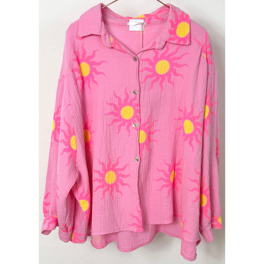 Musselin Bluse mit Sonnen -pink