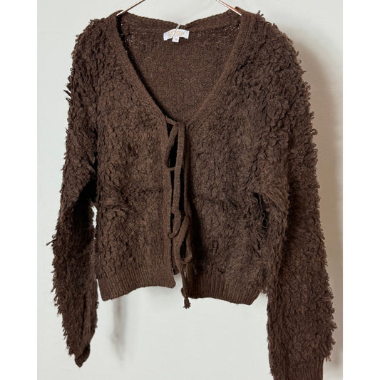 Strickjacke Teddy mit Schleifen - choco