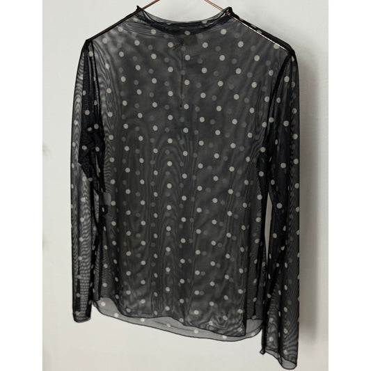 Transparentes Langarmshirt mit Punkten - schwarz