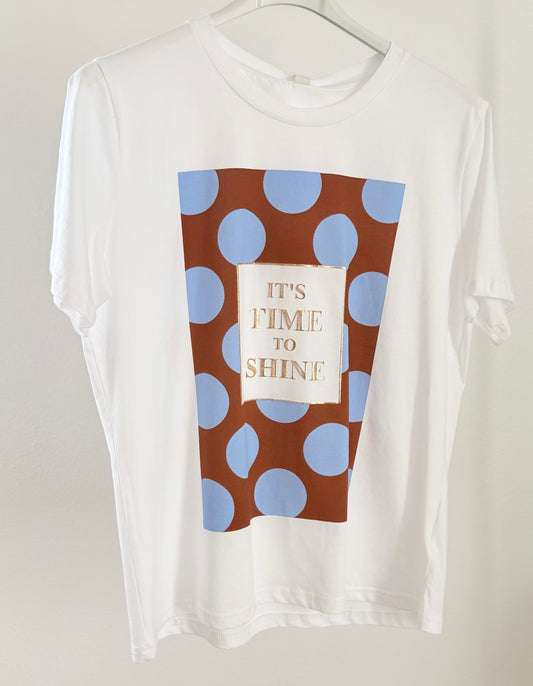 T-Shirt "It´s Time To Shine" Dots - hellblau braun