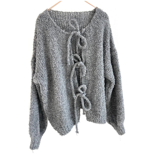 Strickjacke mit Schleifen -grau-