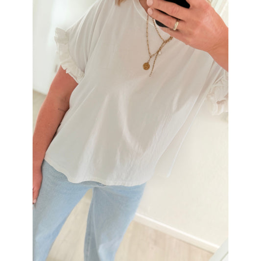 T-Shirt mit Rüschen - weiß