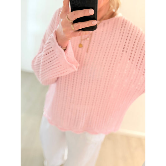 Pullover im Häkellook - rosa