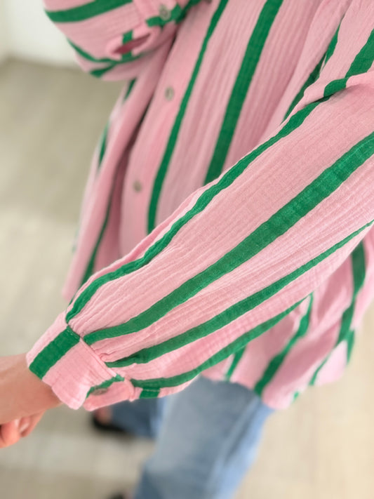 Musselin Bluse - rosa/grün