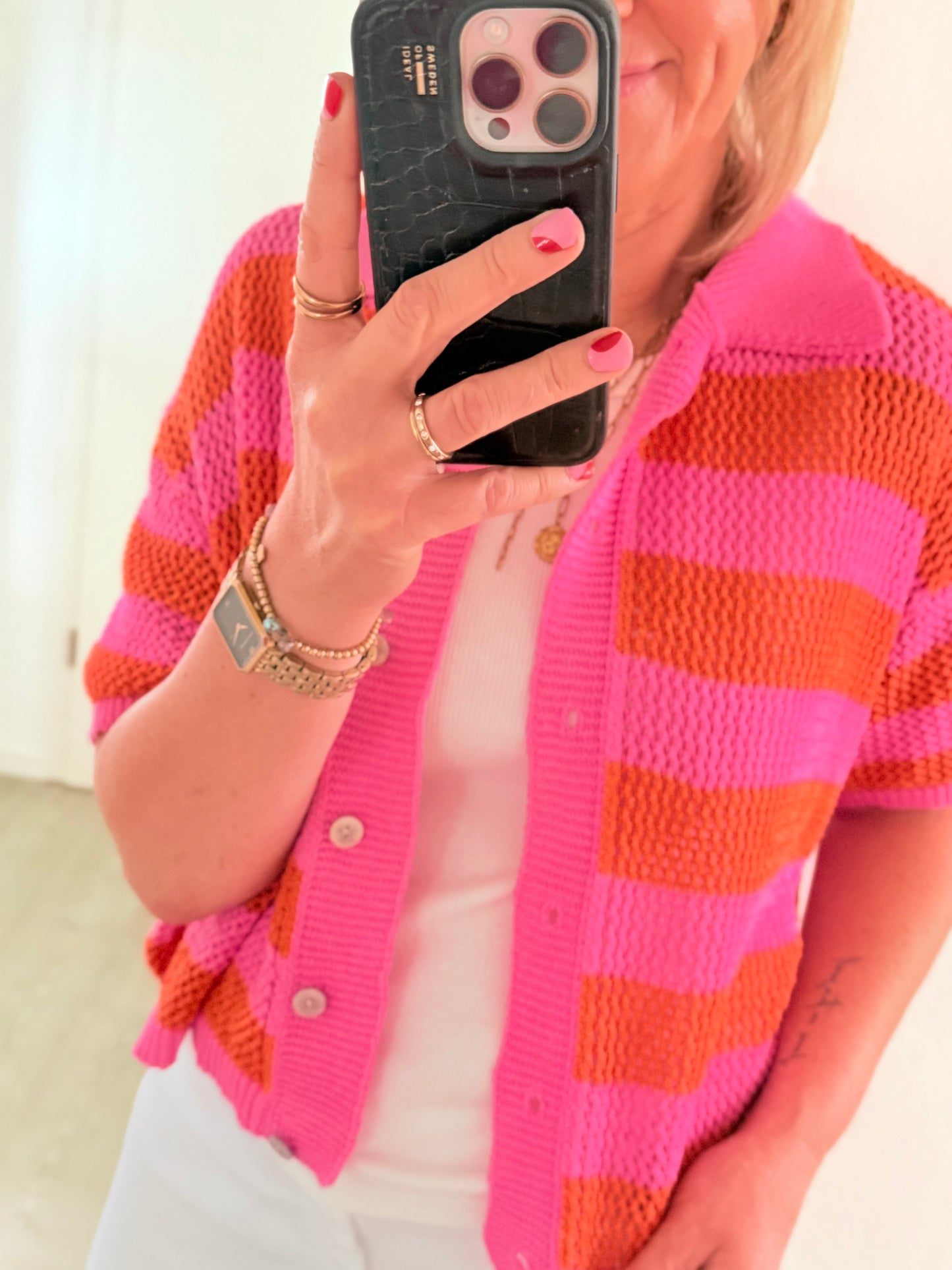 Häkelshirt - pink orange