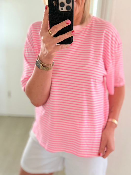 T-Shirt gestreift - neonpink