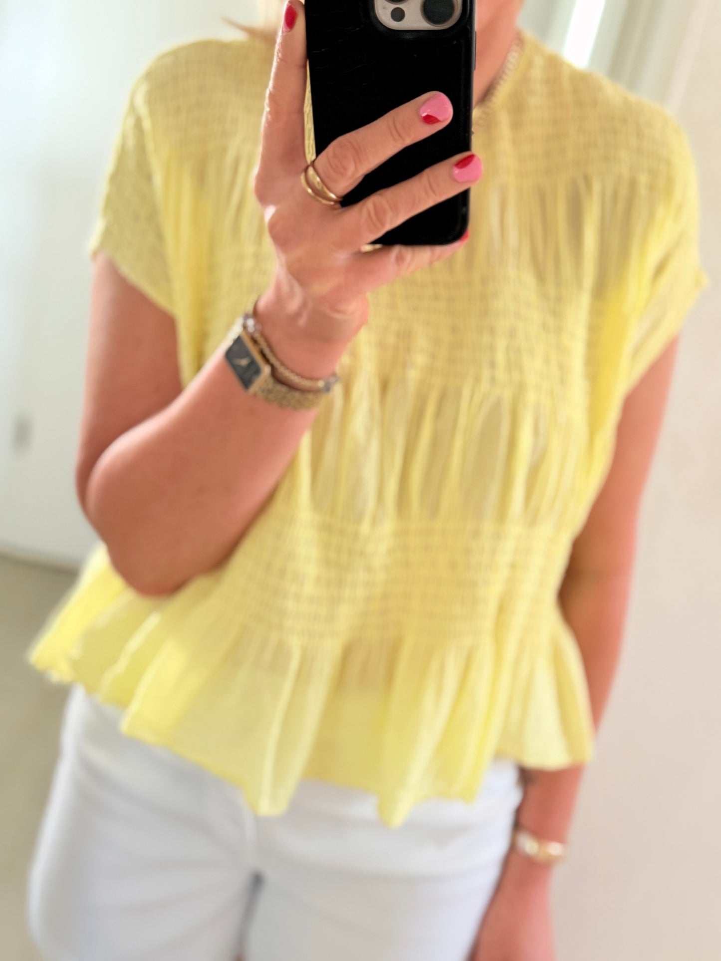 Gesmoktes T-Shirt - butteryellow
