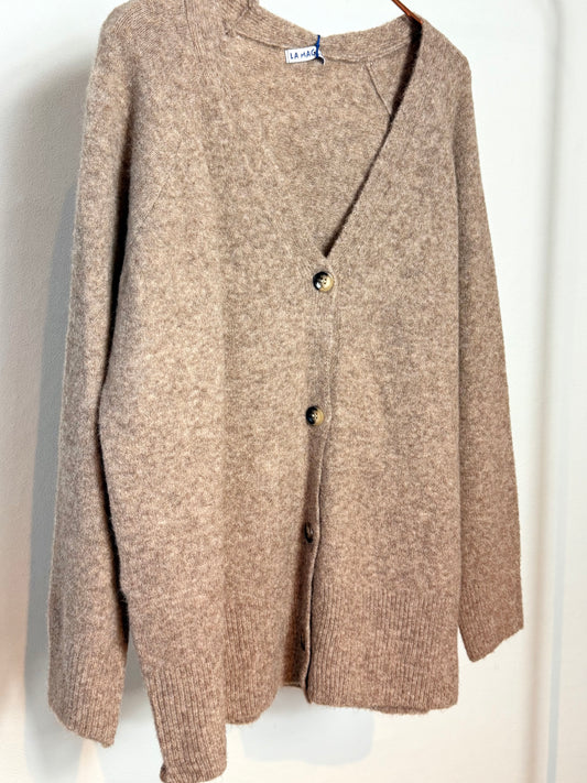 Strickjacke mit V- Ausschnitt - taupe
