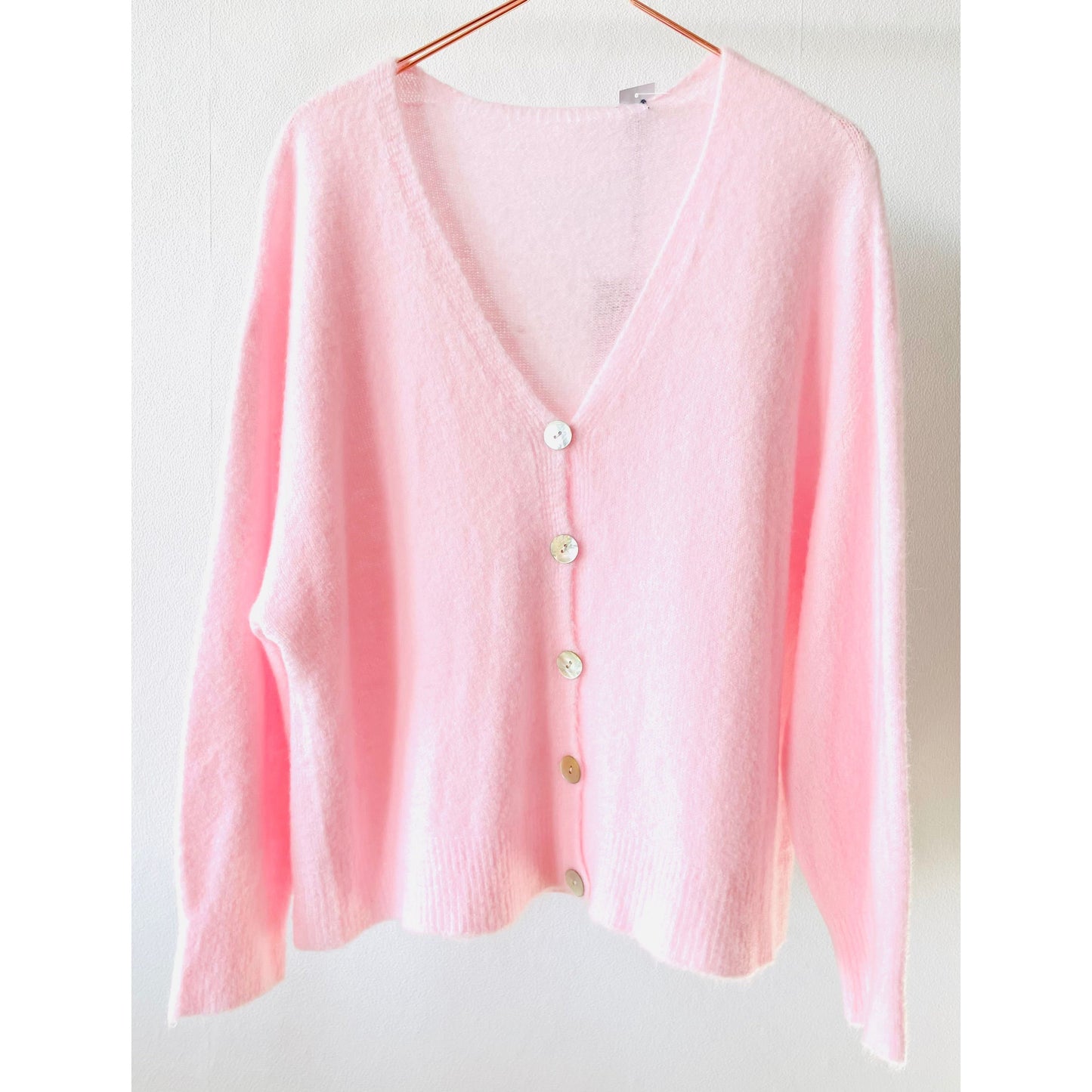 Strickjacke mit V-Ausschnitt -rosa-