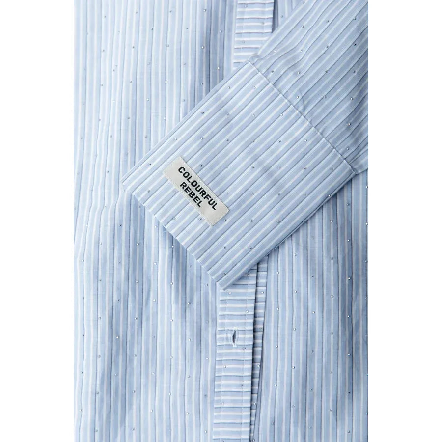 Colourful Rebel Talia Strass-Streifenbluse - light blue