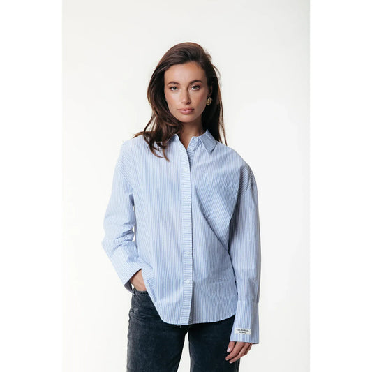 Colourful Rebel Talia Strass-Streifenbluse - light blue