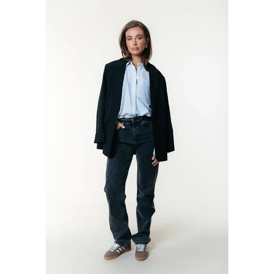 Colourful Rebel Talia Strass-Streifenbluse - light blue