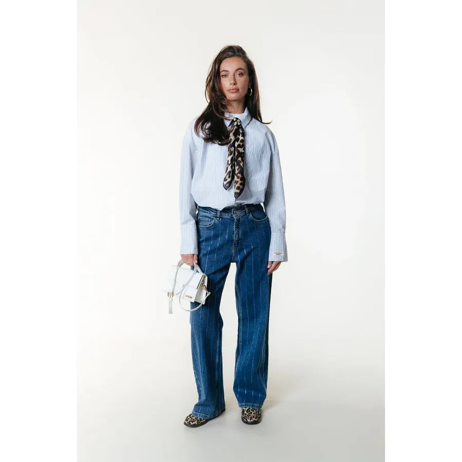 Colourful Rebel Talia Strass-Streifenbluse - light blue