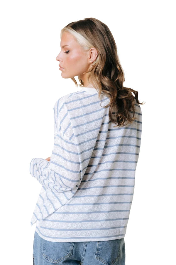 Colourful Rebel Gestreiftes Spitzen-Langarmshirt