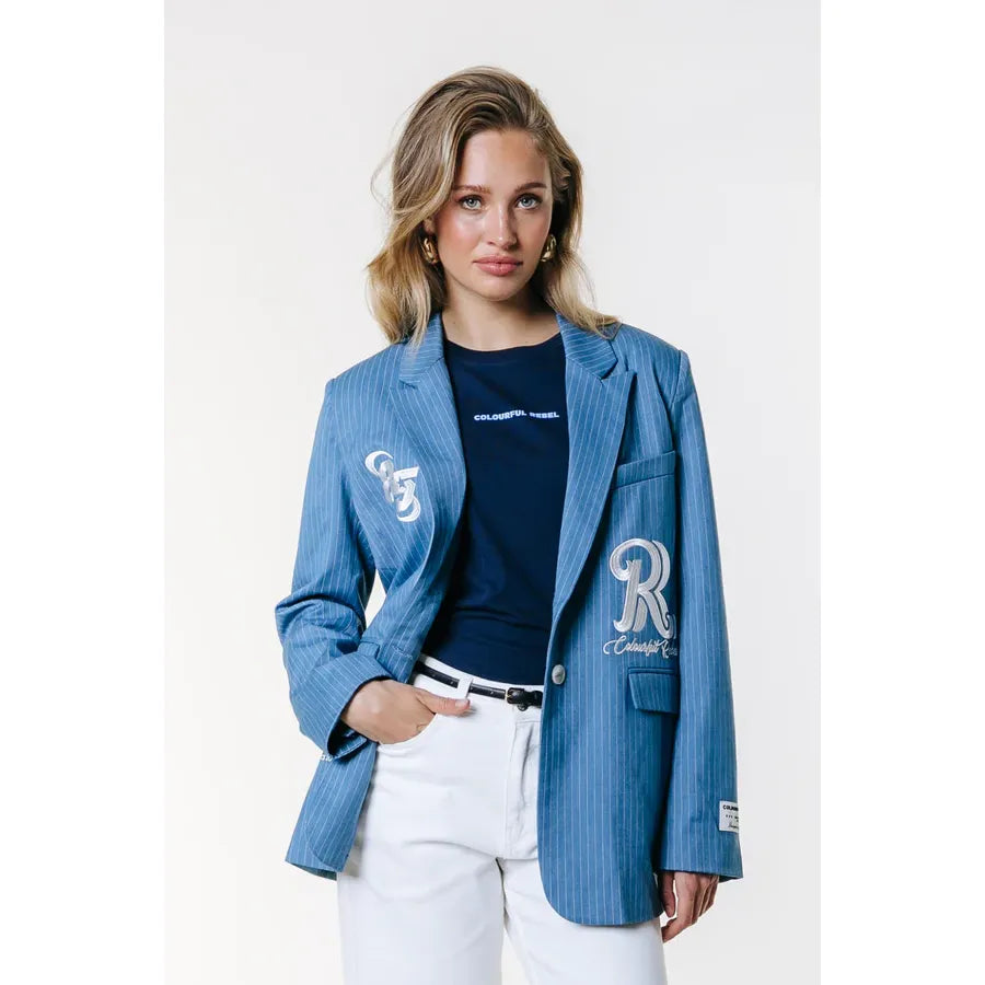 Colourful Rebel Jesra Nadelstreifen-Melange-Blazer - grey blue