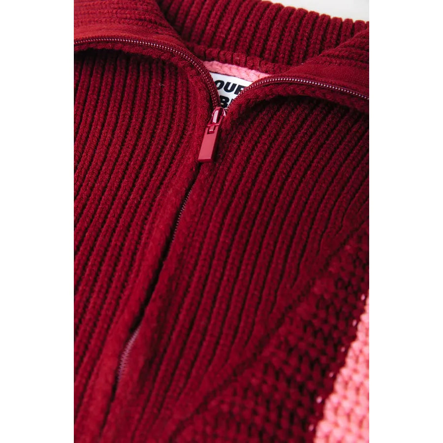 Colourful Rebel Yfke Stripe Zip Knit -pink rot