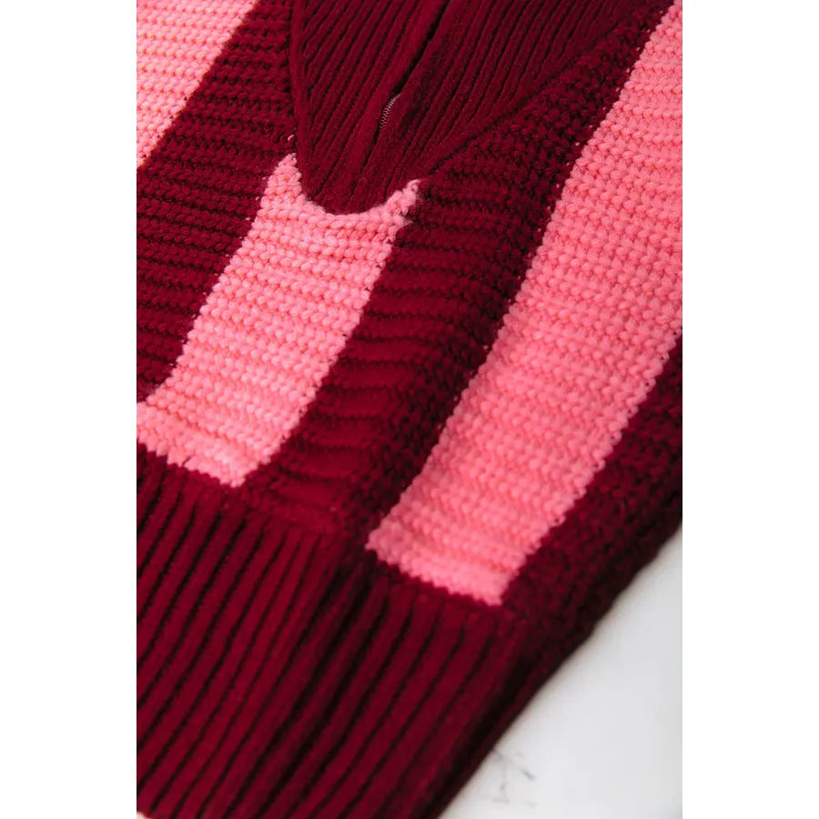 Colourful Rebel Yfke Stripe Zip Knit -pink rot