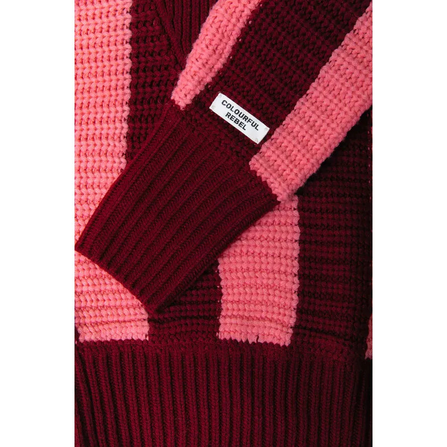 Colourful Rebel Yfke Stripe Zip Knit -pink rot