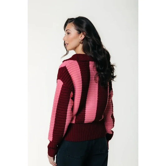 Colourful Rebel Yfke Stripe Zip Knit -pink rot