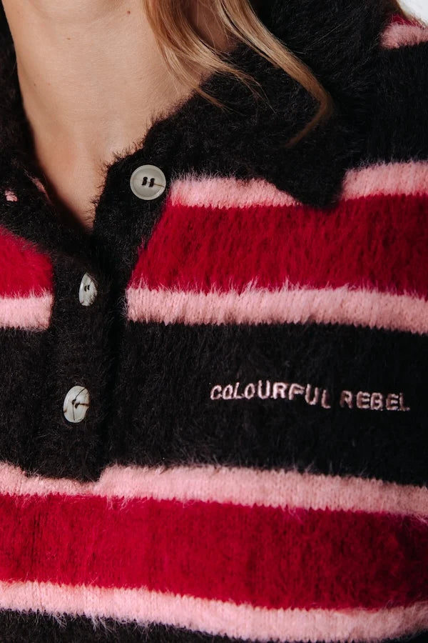 Colourful Rebel Gestreiftes Strick-Poloshirt