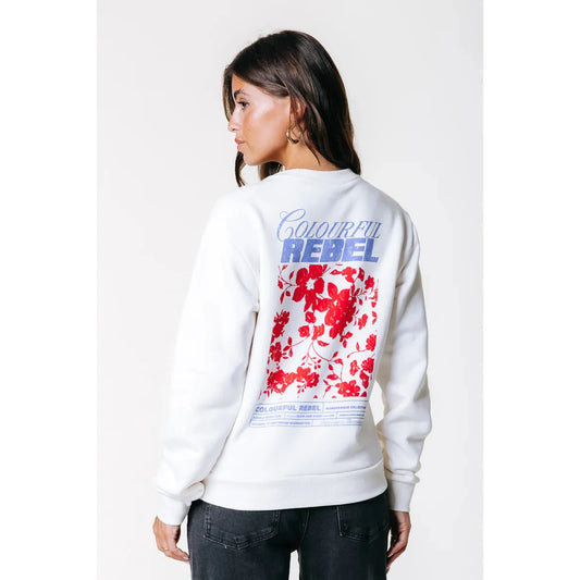 Colourful Rebel Flower Relaxed Sweater - off white